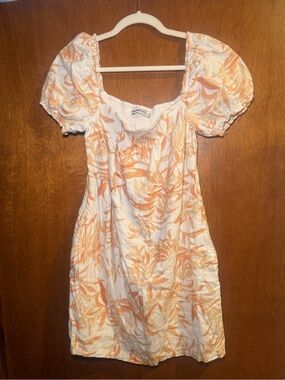 Abercrombie & Fitch Cream Mini Dress with Orange Leaf Print